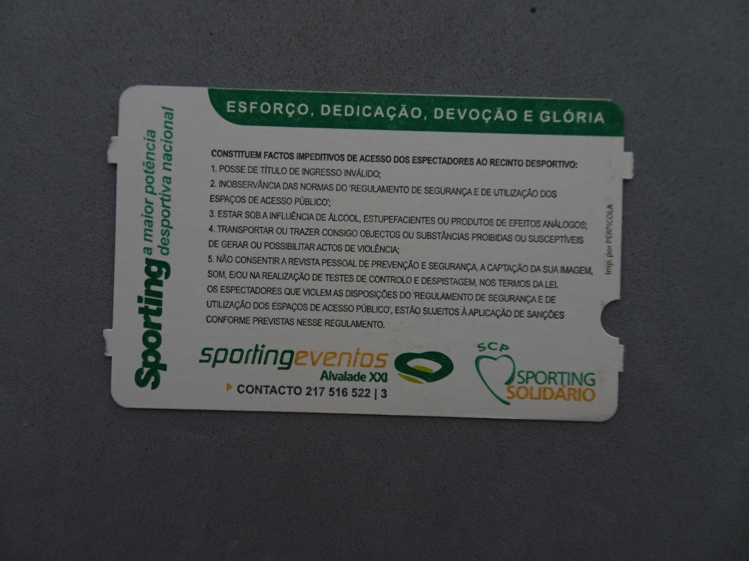 Bilhete futebol Sporting Porto Alvalade Junho de 2010