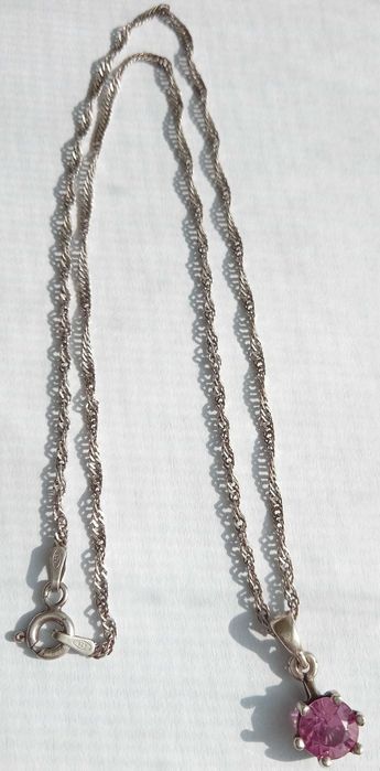 Кулон підвіска з рожевим каменем, на ланцюжку. Срібло 925 проба