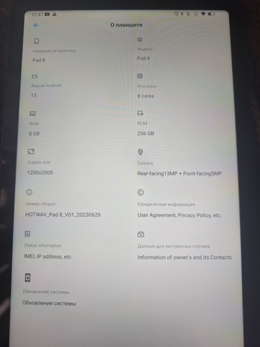 Планшет HOTWAV Pad 8/256 GВ