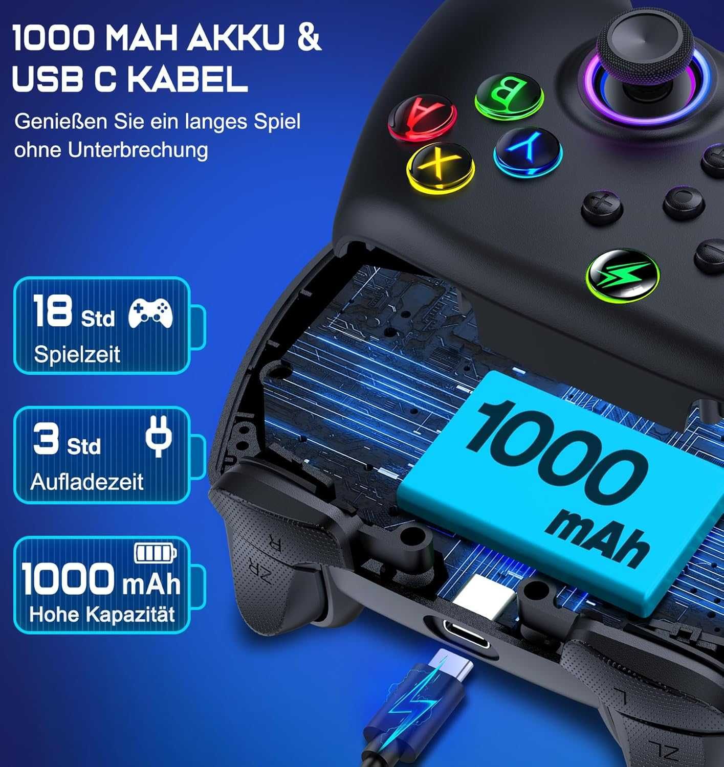 Kontroler Switch NC100 do konsoli Switch/Lite/OLED RGB Light -  Czarny