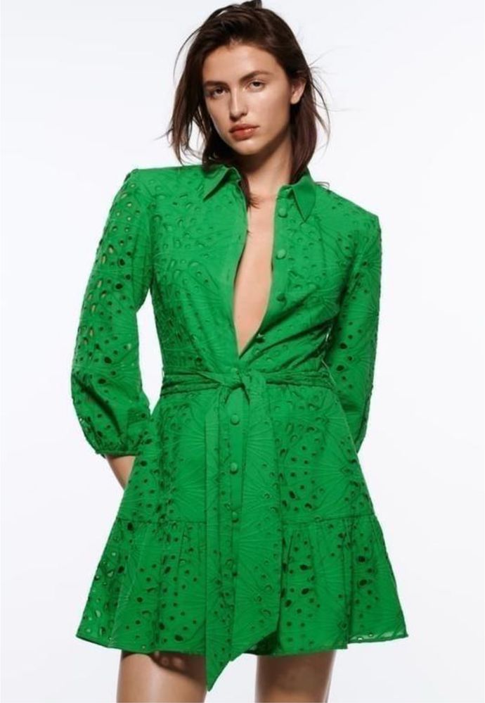 Сукня сорочка натуральна прошва з поясом та гудзиками!zara,оригінал
