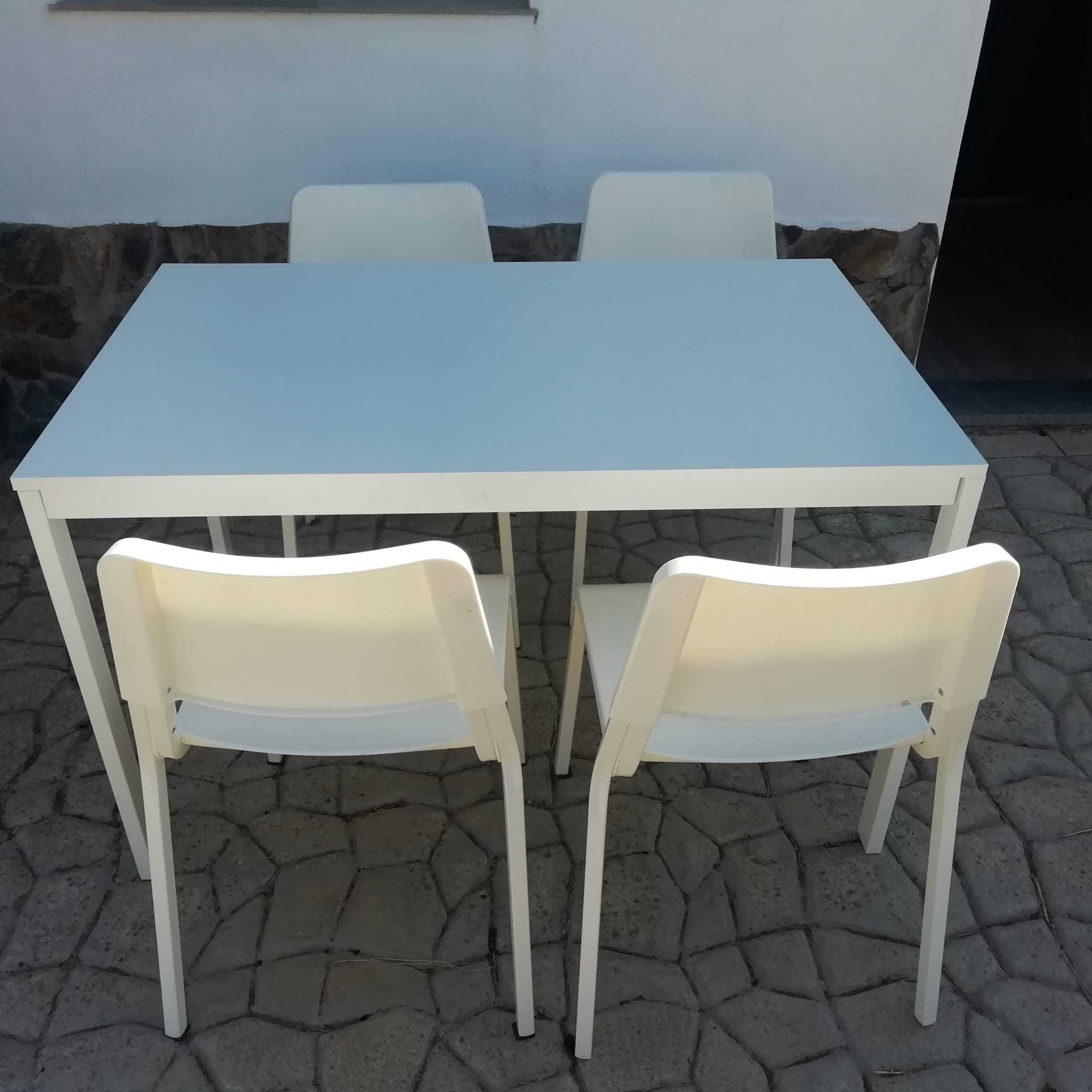 Mesa extensível com 4 cadeiras, branco, 130/190x80 cm
