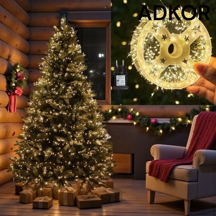 Мішура 30м 1000 Led Flash, хвойна лапа, теплий білий, зелений провід