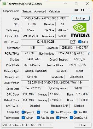 Відеокарта MSI GeForce GTX 1660 SUPER VENTUS XS OC 6144MB б/в робоча