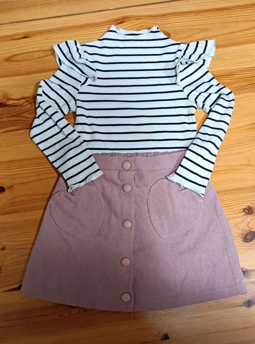 Zestaw spódniczki a'la sztruks i bluzki z długim rękawem, 110