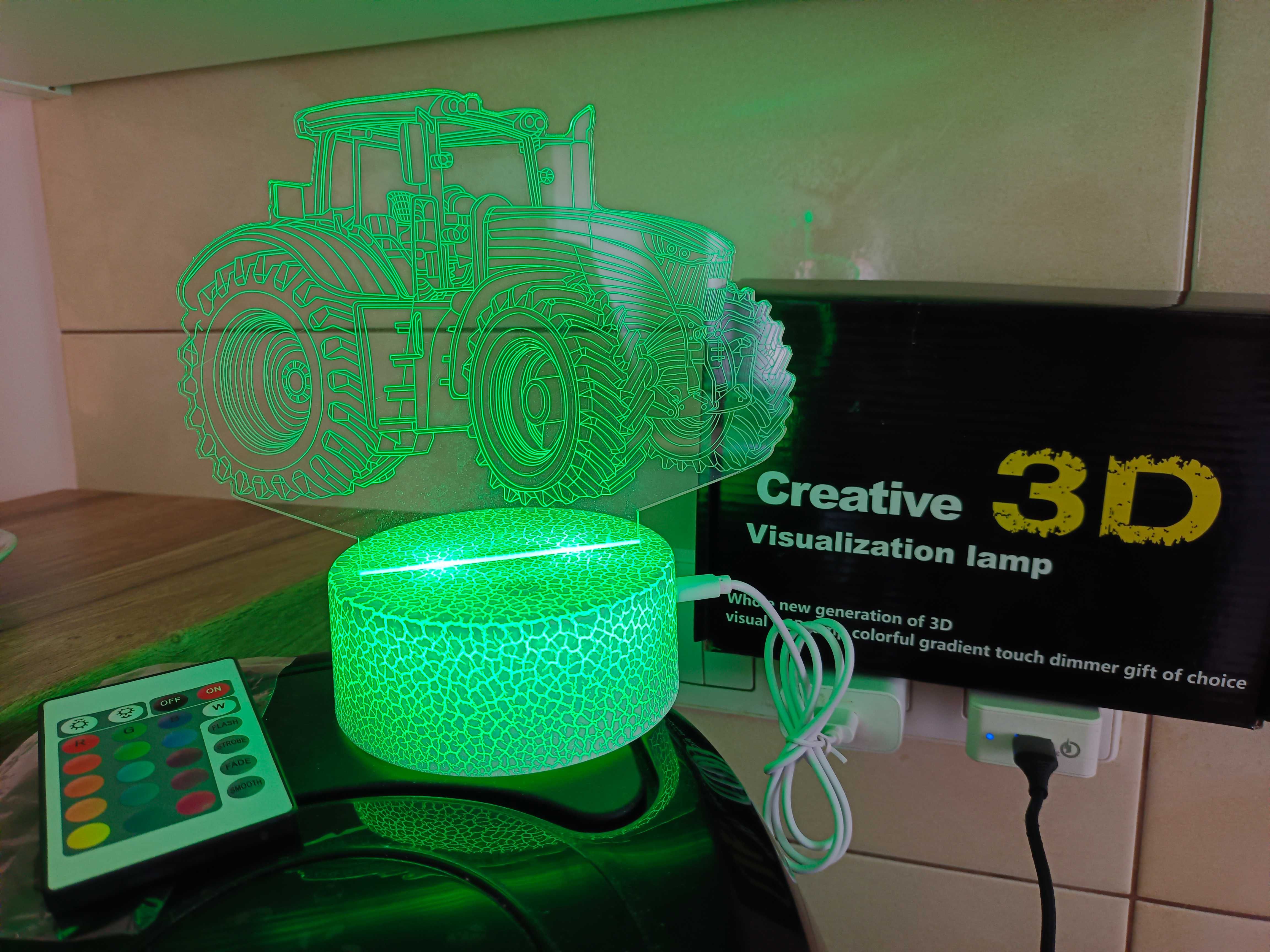 Lampka dla chłopca nocna 3D LED TRAKTOR CIĄGNIK kabel USB + PILOT nowa