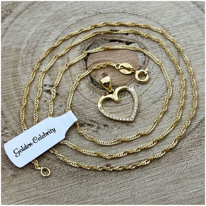 Złoty Damski Naszyjnik Serce 925/585 Łańcuszek Zawieszka + Róża Wieczn