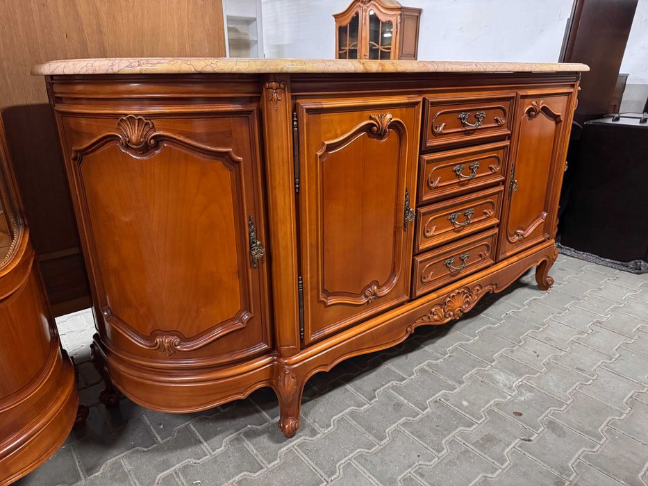 Jadalnia Ludwik zestaw mebli komoda marmur witryna rozkładany stół