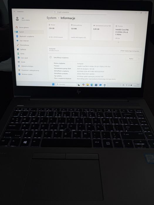 Laptop HP Zbook 14u G5 + stacja dokująca i5-8350u 256 GB 8GB Win11 PRO