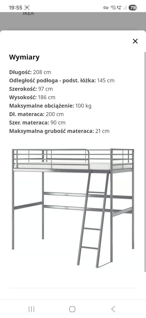 Łóżko na antresoli IKEA z blatem