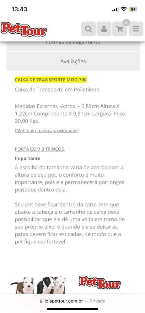 Caixa transporte PET