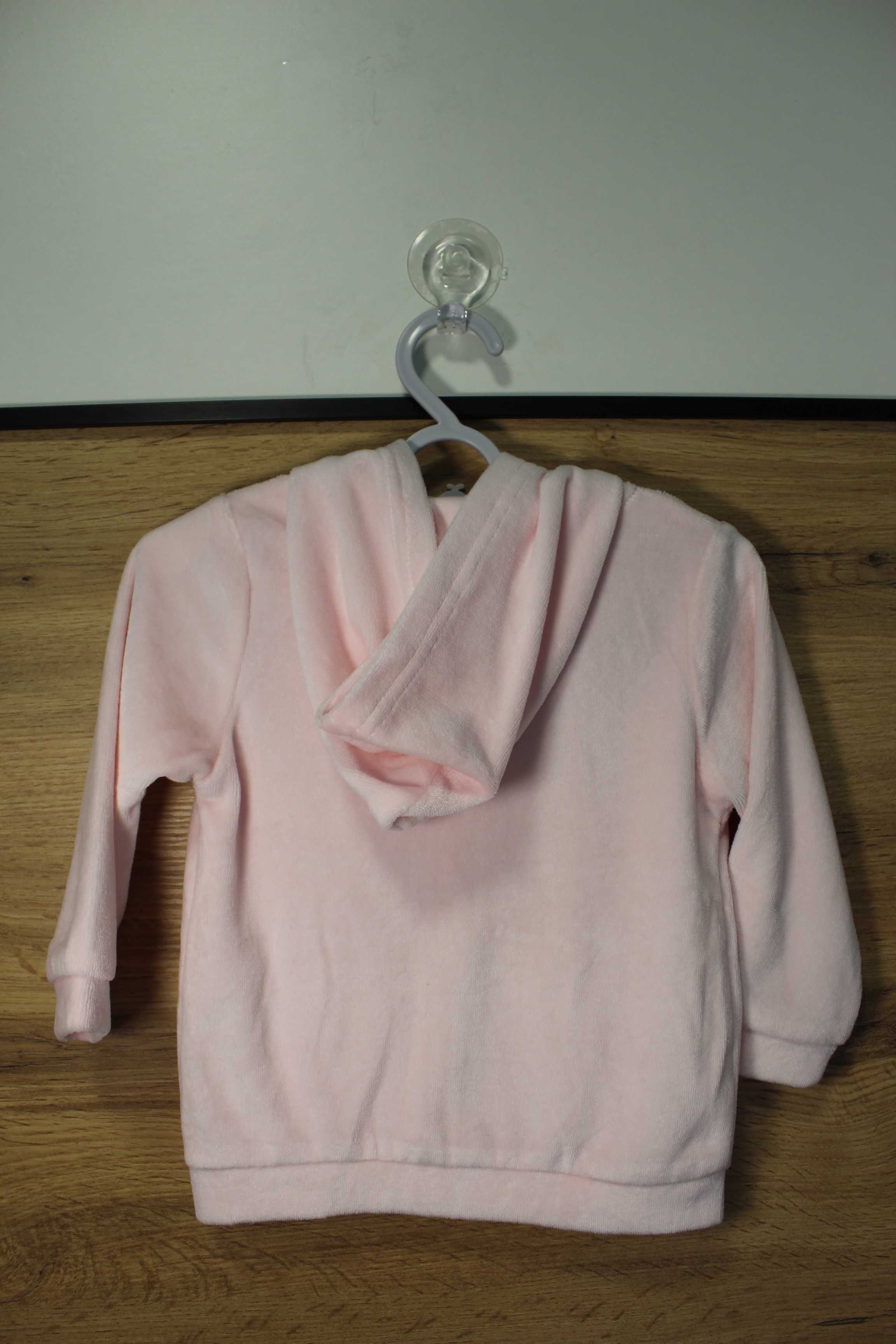 Рожева велюрова кофта худі на замку з в’язаними кишенями, 1-3р.