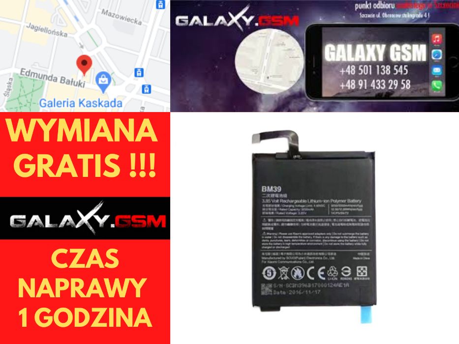 XIAOMI MI6 MI 6 BM39/2019 Bateria Oryginał Wymiana GRATIS Szczecin