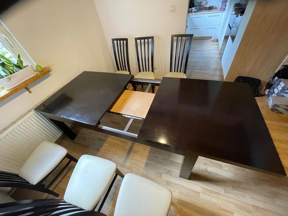 Stół rozsuwany + 6 krzeseł – komplet, kolor wenge, solidny i elegancki