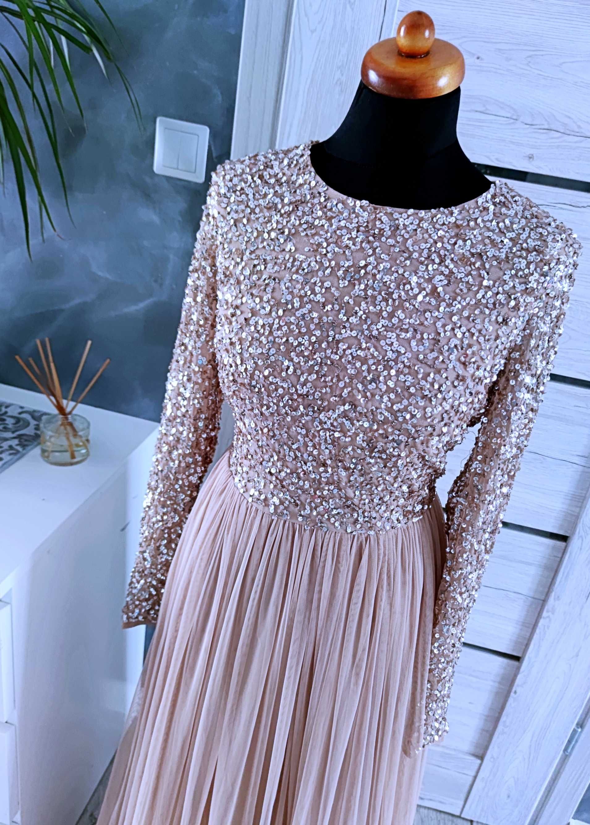długa tiulowa suknia z cekinami balowa rozmiar xxl 44 na bal ślubna