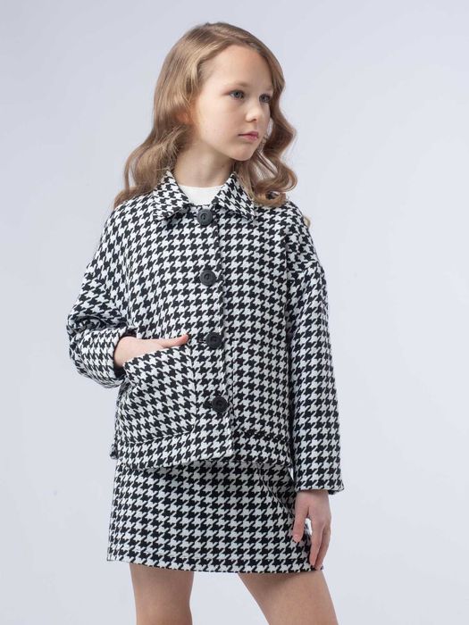 Костюм дитячий піджак спідниця твід Гусяча лапка для дівчинки підлітка