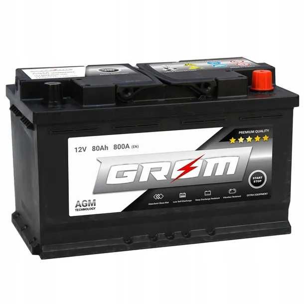 Akumulator GROM AGM START&STOP 80Ah 800A Prawy Plus NOWY