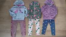 Zestaw dla dziewczynki 122 na jesień kamizelka legginsy bluzy bluzki