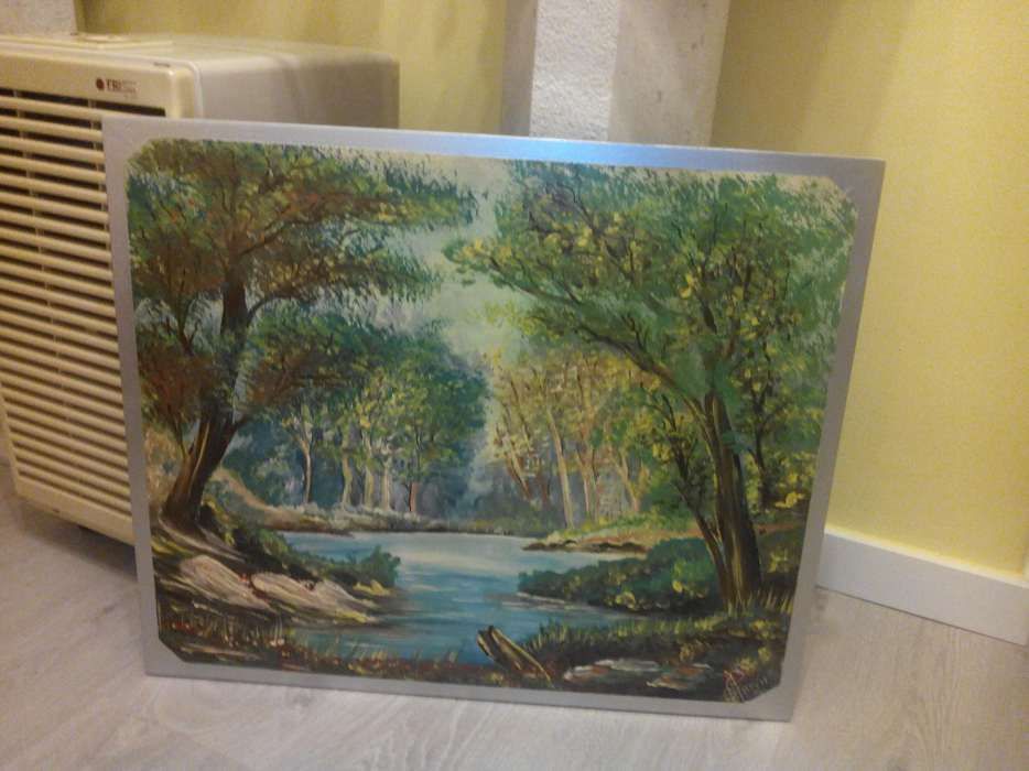 Quadro pintado a óleo. Porta de quadro da luz ou água