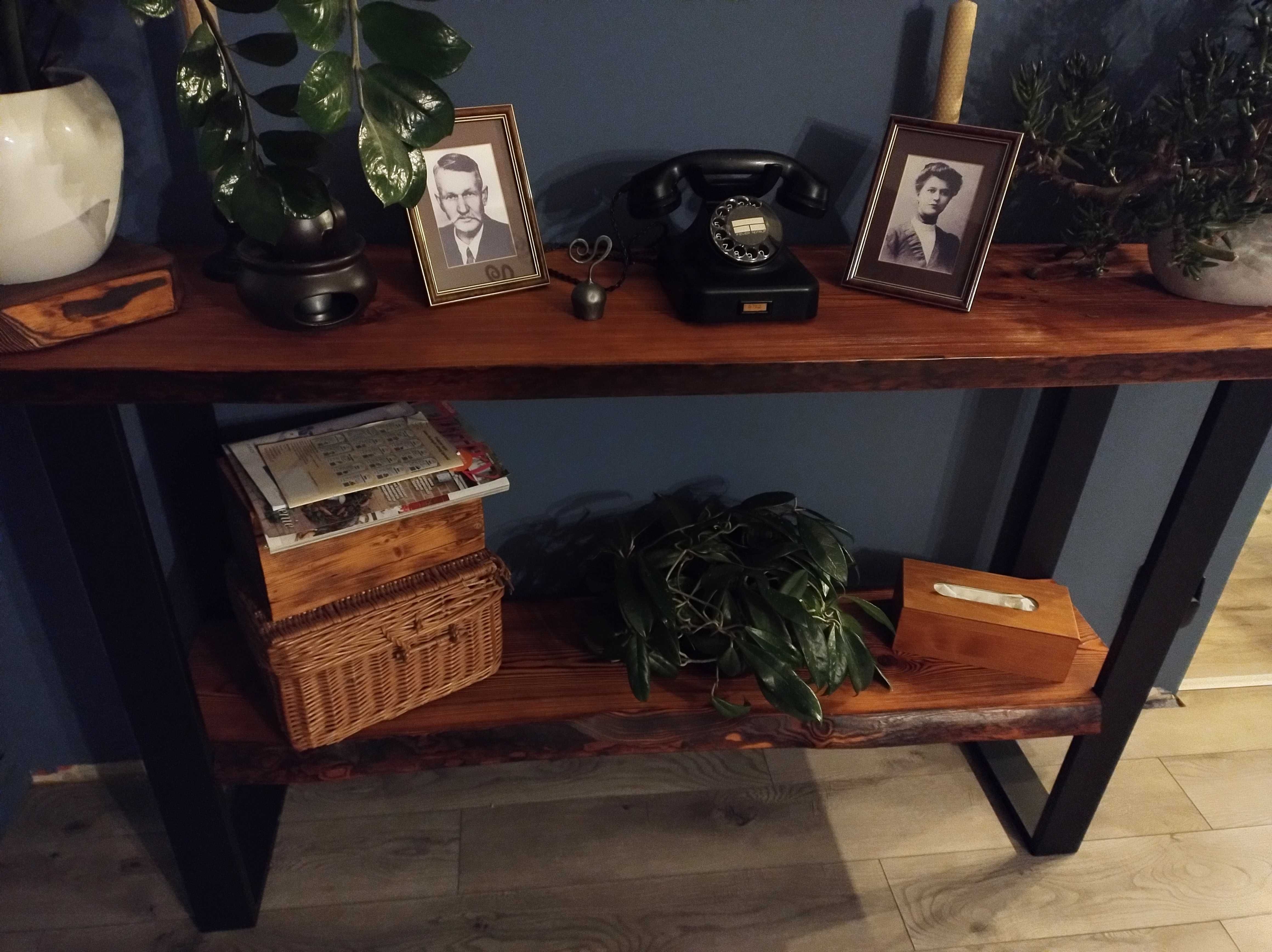 Duża konsola stolik loft industrial live edge naturalna krawędź oflis