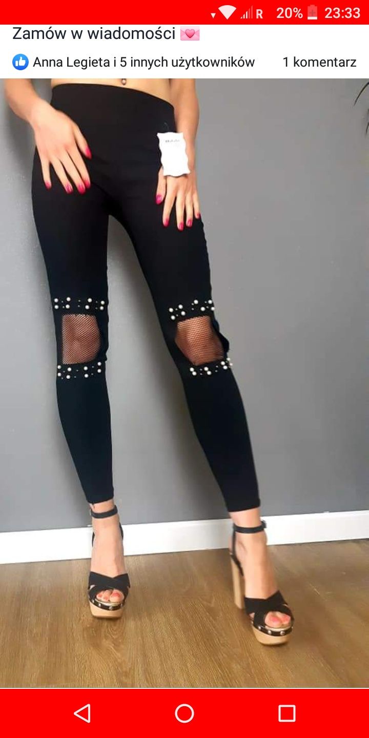 Czarne legginsy z ozdobnymi wycięciami na kolanach