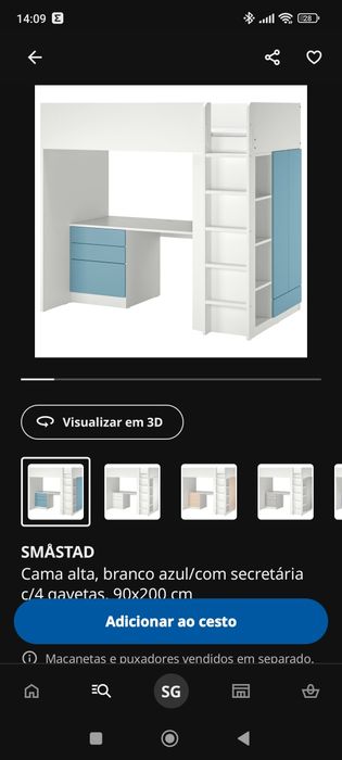Cama alta para criança em branco e azul