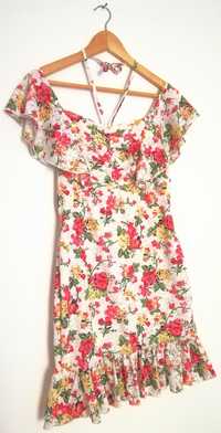 Sukienka r. S Shein kwiaty falbanki wiązana hiszpanka nowa