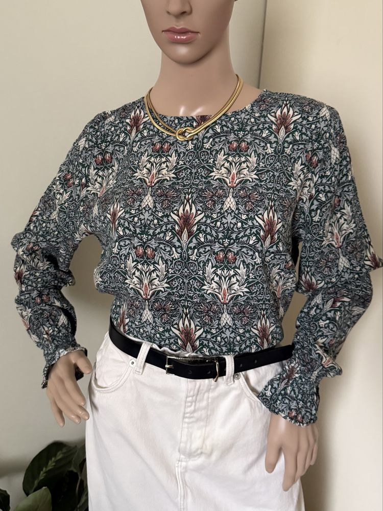 Ciemnozielona wzorzysta bluzka damska 100% wiskoza Morris Co H&M XXL