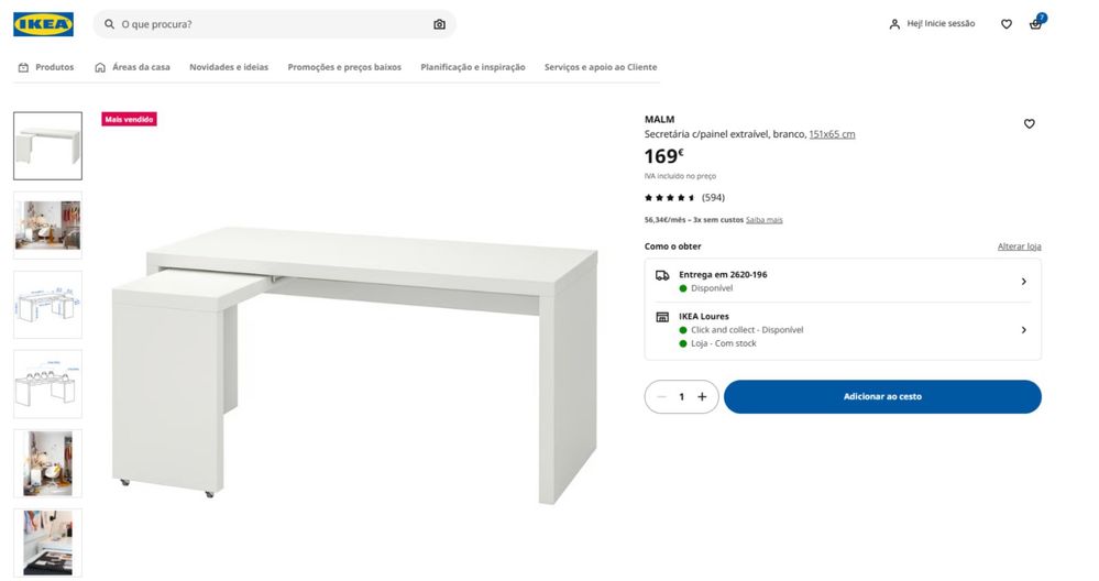Secretaria de escritorio na cor preta