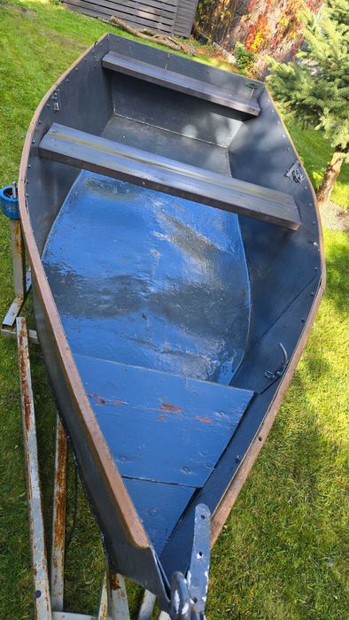 Łódka wędkarska, metalowa, przyczepka, silnik, akumulator Kościan