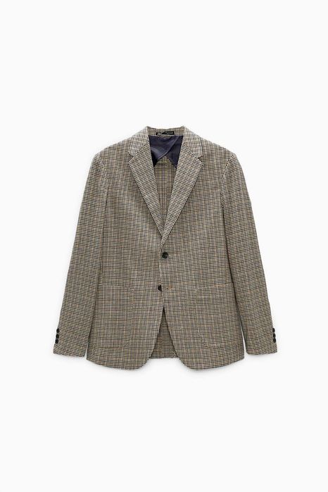 Blazer marynarka męska ZARA bawełna / len krata roz S 44/46 nowa
