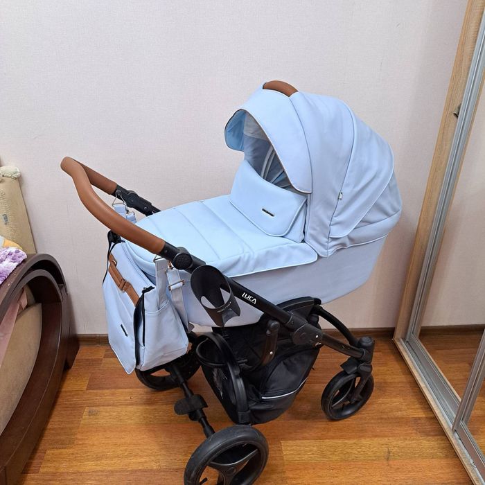 Дитячий візочок Bebetto Luca Pro 16, 2 в 1, Еко-шкіра, колір блакитний