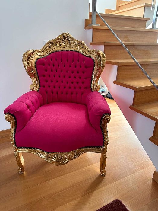 Cadeirão antigo - Bem restaurado talha dourada antiguidade, ca 1940