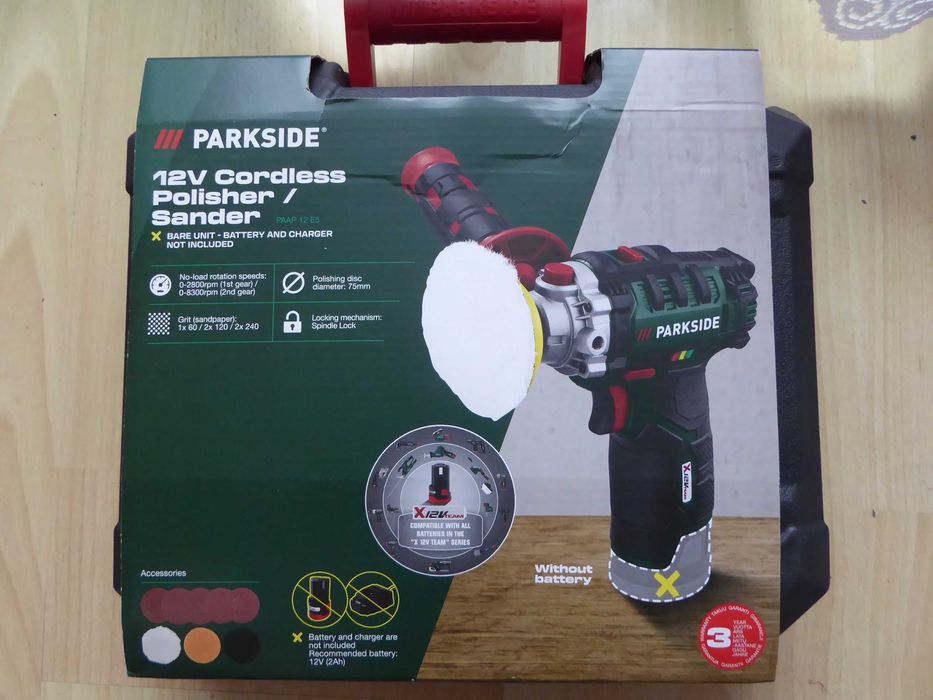 Nieużywana polerka PARKSIDE PAAP 12 E5 z aku 2Ah i ład 2,4A.