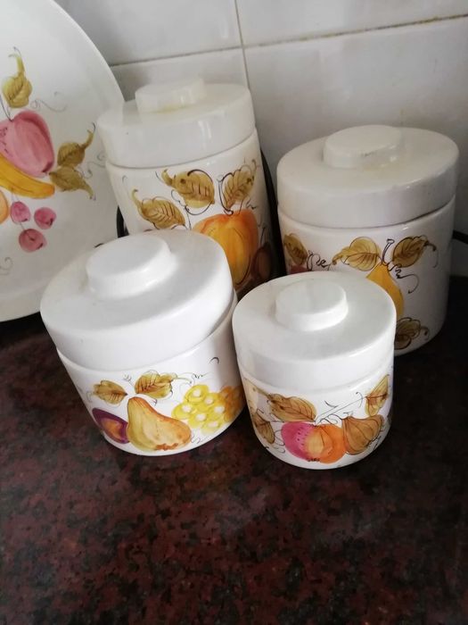 Conjunto Decoração Cozinha/Potes-artesanato-Pintado à mão-assinado