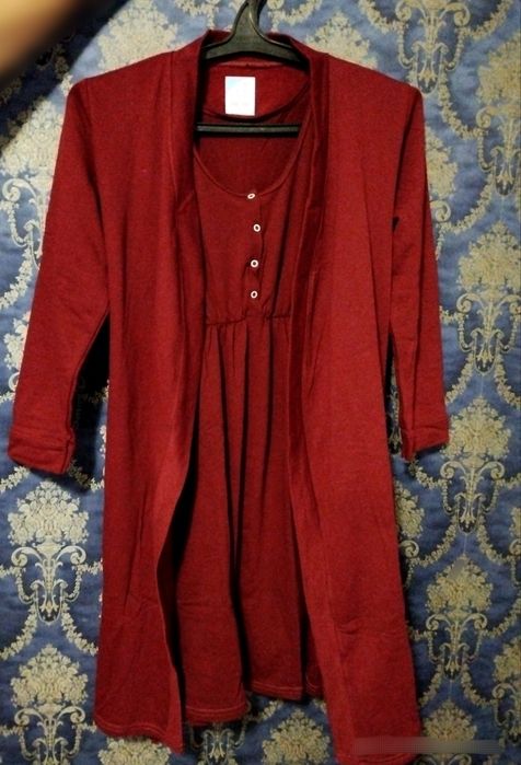 Комплект в пологовий для вагітних теплий халат і нічна сорочка