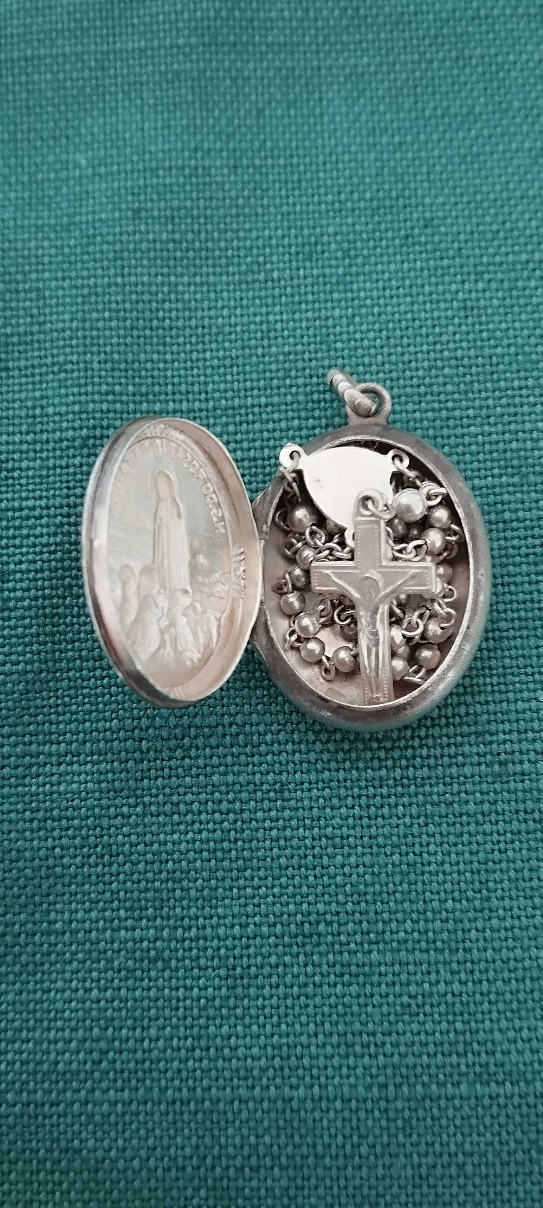 Terço antigo Nossa Senhora do Rosário de Fátima  prata com caixinha