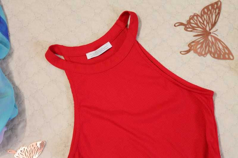 Zara Czerwone Body Prążkowane Elastyczne Wyszczuplające Paski S/M