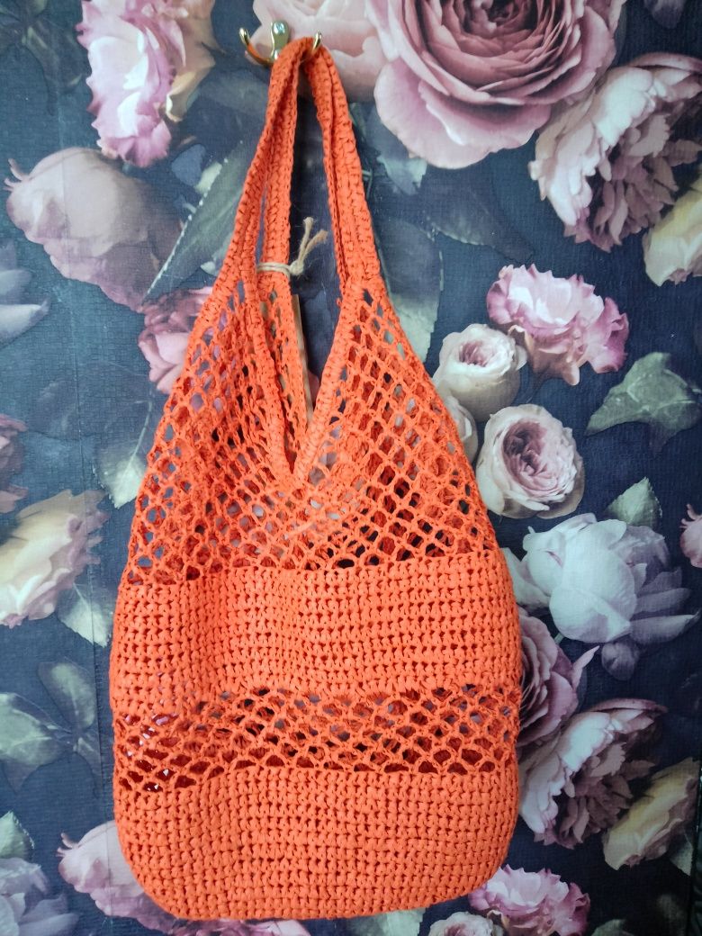Torba pleciona plażowa Boho pomarańcz