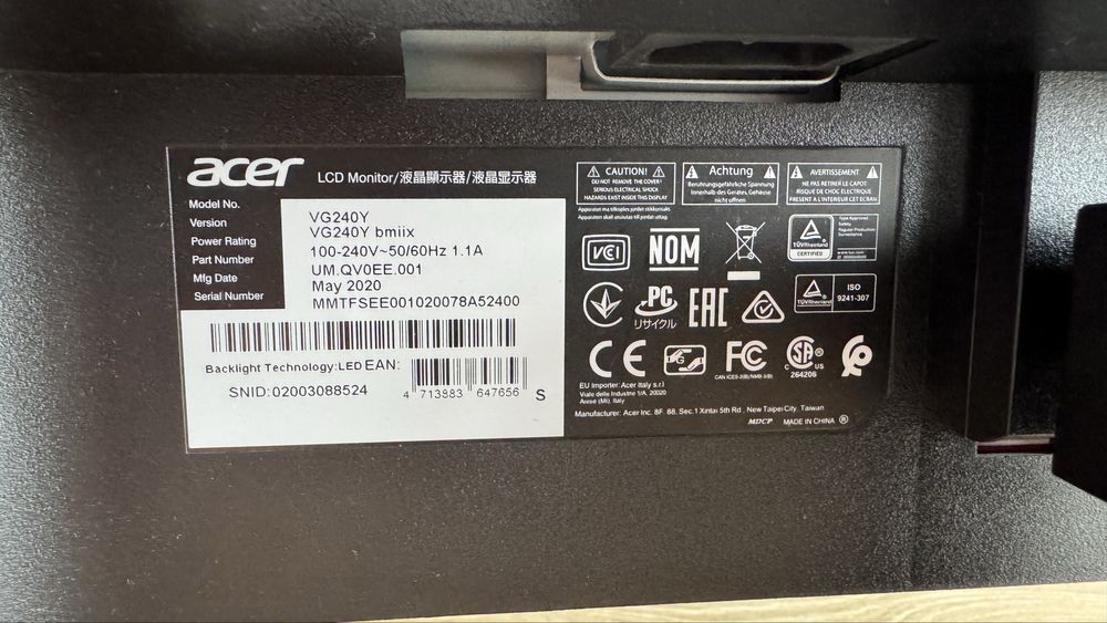 Monitor Acer 24 cale VG240Y bmiix IPS