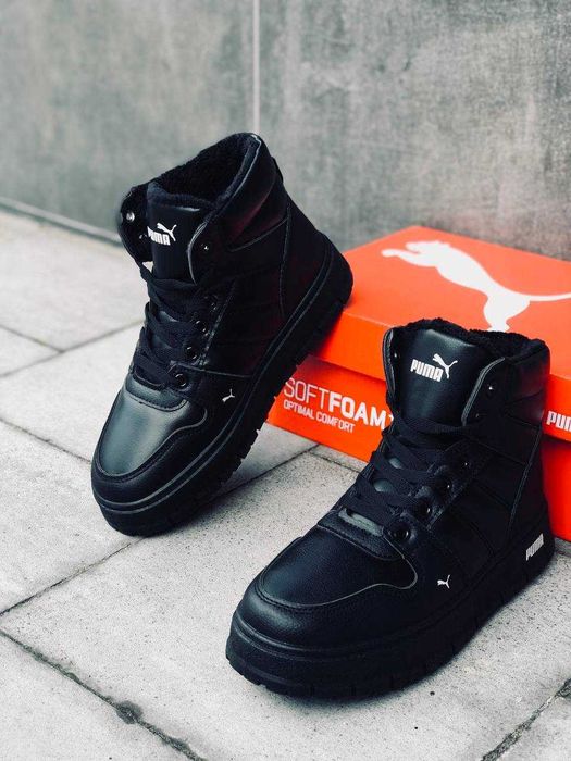Женские зимние ботинки пума черные на меху кроссовки пума зима