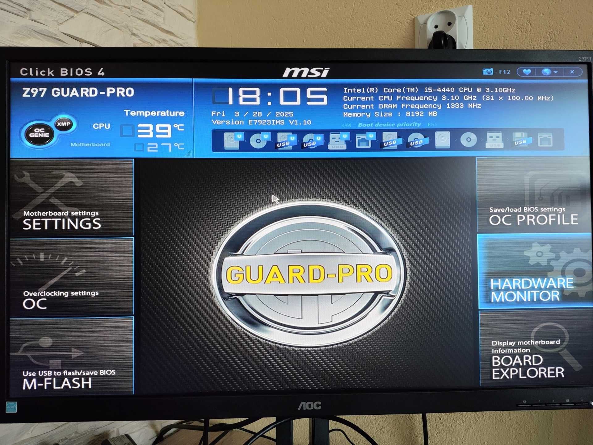 MSI Z97 GUARD-PRO + Intel Core i5-4440 + 8GB DDR3