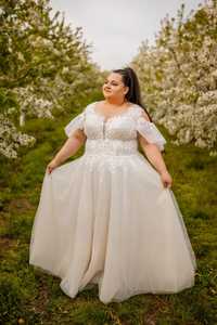 Suknia ślubna biało/brzoskwiniowa