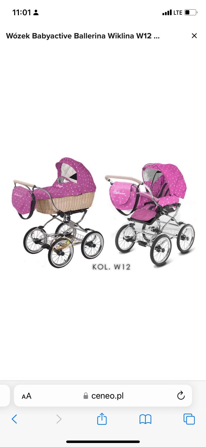 Wózek dziecięcy retro różowy w kropki Babyaktive Ballerina 3w1