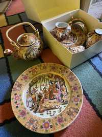 Chińska porcelana ozdobna talerze filiżanki czajnik zaparzacz