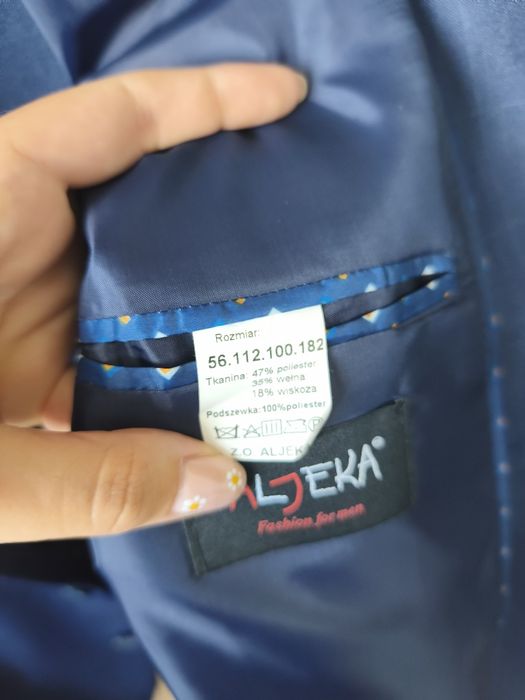 Granatowy garnitur kratka ślub wesele 56/182