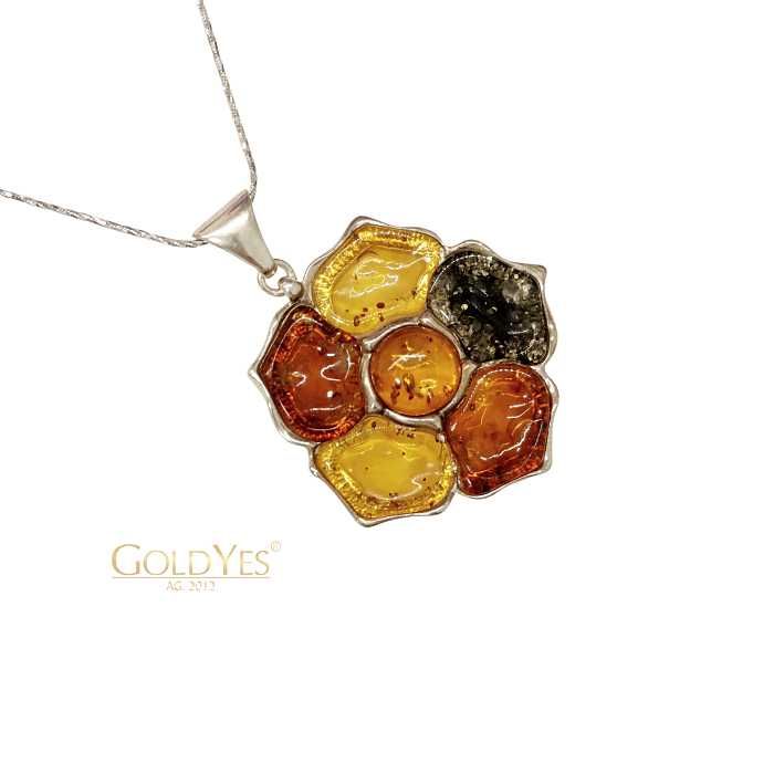 Srebrna zawieszka z naturalnego bursztynu bałtyckiego