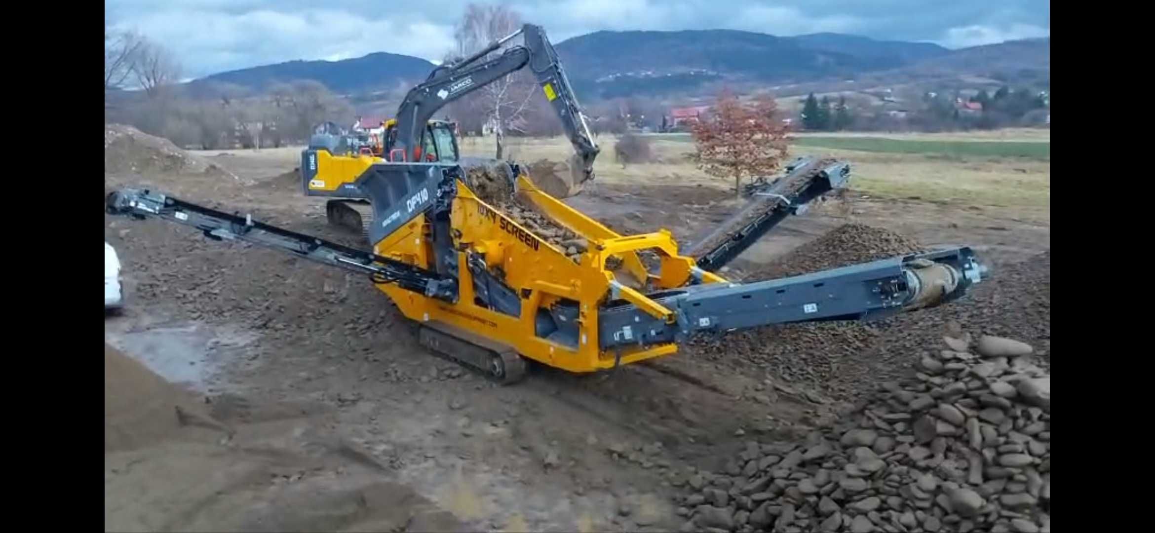 Usługa przesiewaczem, przesiewanie ziemi, gruzu itp.