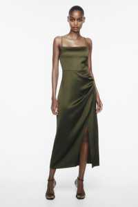 Атласна Сукня міді з вирізом Zara S