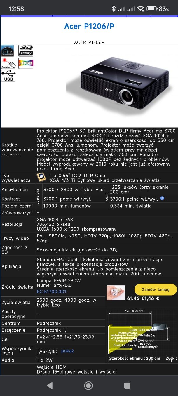 Projektor Acer p1206